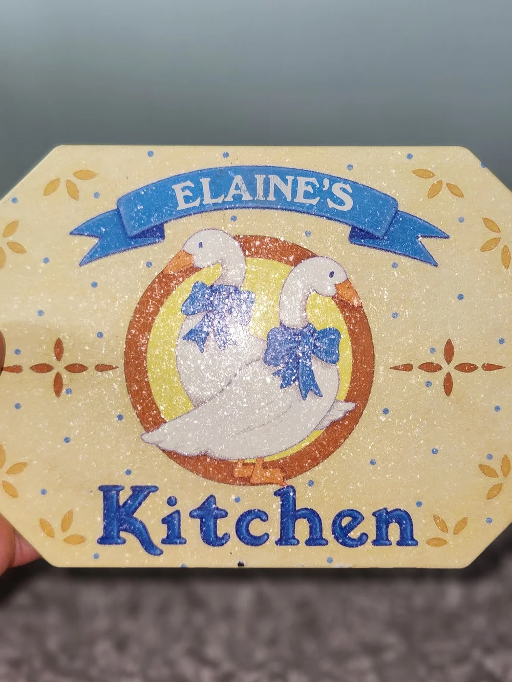 Vintage 1987 Kitchen Yellow Goose Trivet with Blue Accents